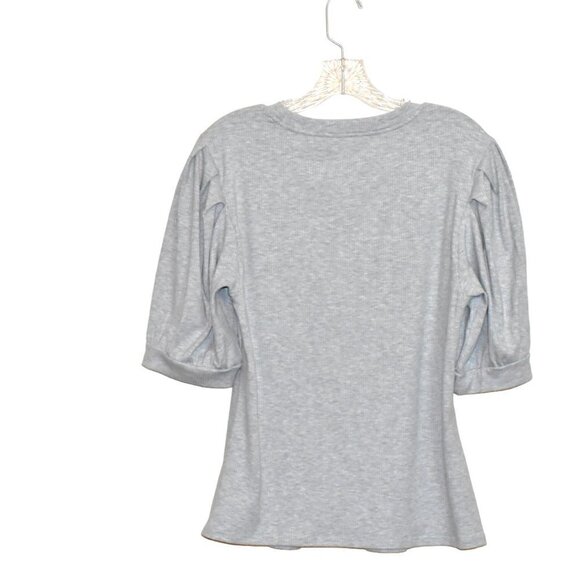 7 For All Mankind Pleated Puff Shoulder Power Rib Tee Top Heather Grey S… - Picture 2 of 14
